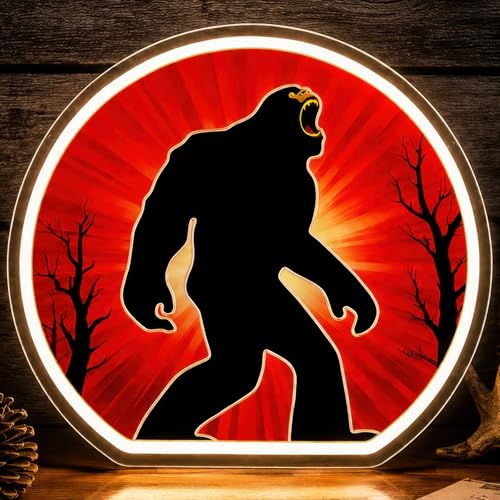 Image of Bigfoot Neon Sign, Dimmable LED Sasquatch Neon Lights for Wall Decor, Funny Bigfoot Gifts for Man Cave, Bar, Garage, USB Powered Neon Light for Bigfoot Lovers, UV Printed