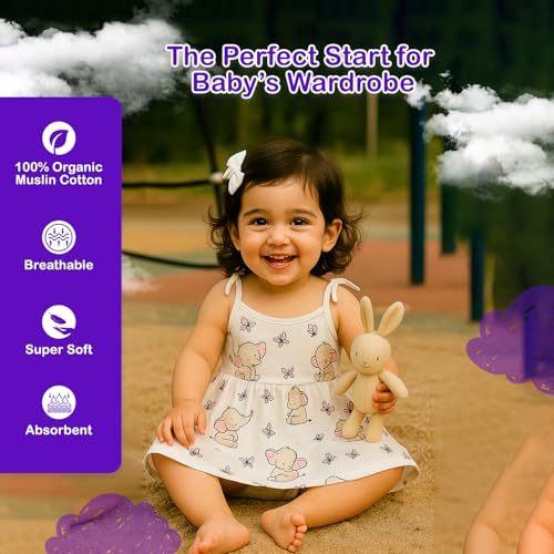 Image of Kidbea Cotton Baby Dress for Girls | Soft Sleeveless Summer Dress for Girl | Cute Printed Newborn Baby Muslin Frocks with Tie-Up Closure
