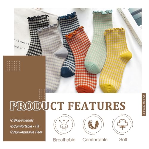 Image of 6 Pairs Women Ruffle Striped Socks for Women,Cute Vintage Frilly Ankle Socks