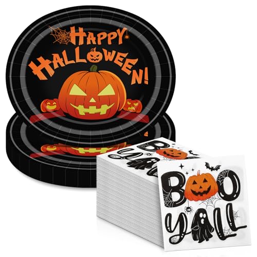FATLBSEV Juego de 50 platos y servilletas de papel ovalados de Halloween, platos desechables grandes de 10 x 12 pulgadas y servilletas de 6.5 pulgadas para suministros de fiesta de Halloween FATLBSEV Juego de 50 platos y servilletas de papel ovalados de Halloween, platos desechables grandes de 10 x 12 pulgadas y servilletas de 6.5 pulgadas para suministros de fiesta de Halloween