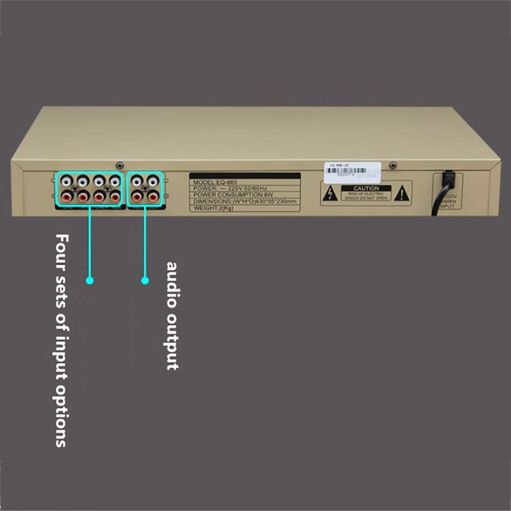EQ665 - Equalizador HiFi Home EQ de doble ecualizador, 10 bandas estéreo Treble Alto Bass, regulación con Bluetooth integrada, dorado