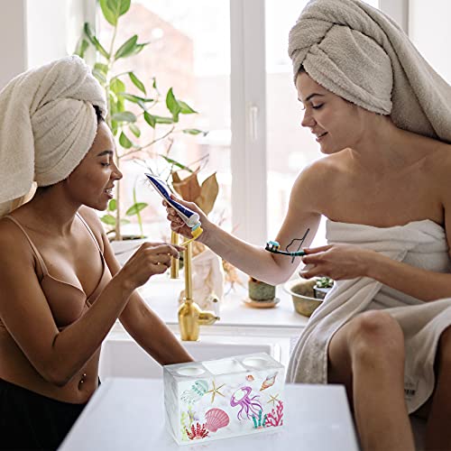 Yulejo Beach Shell Theme Bathroom Toothbrush Holder 3 Slots Hygienic Bathroom Accessories Acrylic Seaside Nautical Theme Electric Toothbrush Holder for Storage Dispenser - Image 3