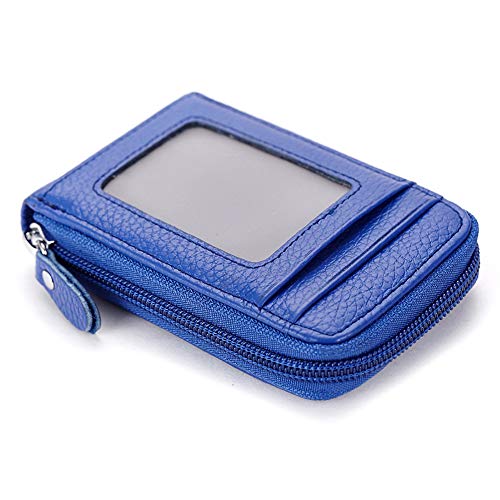 Credit Card Wallet for Women Men Genuine Leather Multi Card Holder Organizer with Zipper Pocket Coin Purse, Blue, One Size