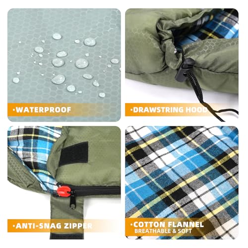Cotton Flannel Lined Sleeping Bag for Adults Teens Kids, Cold Weather & Warm, 3 Seasons, Lightweight Compact Camping Essentials Equipment, Hiking, Outdoor, Travel - Image 3