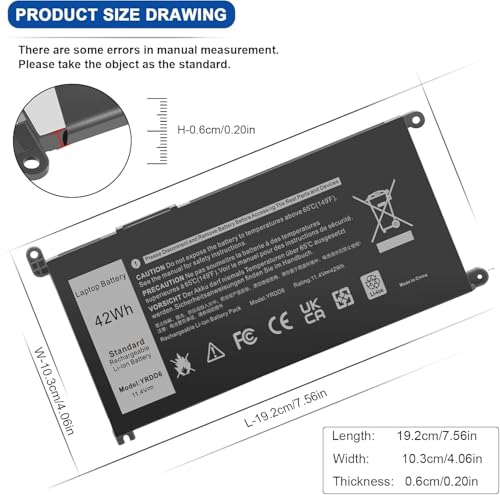 Image of 42Wh YRDD6 Battery for Dell inspiron 15 3000 Series 3583 3593 3582 3584 3501,inspiron 15 5000 5582 5584 5593 5594 5598 5585 14 3493 5481 5482 5485 5491 5493 7586 Vostro 5481 1VX1H P93G P75F (YRDD6)