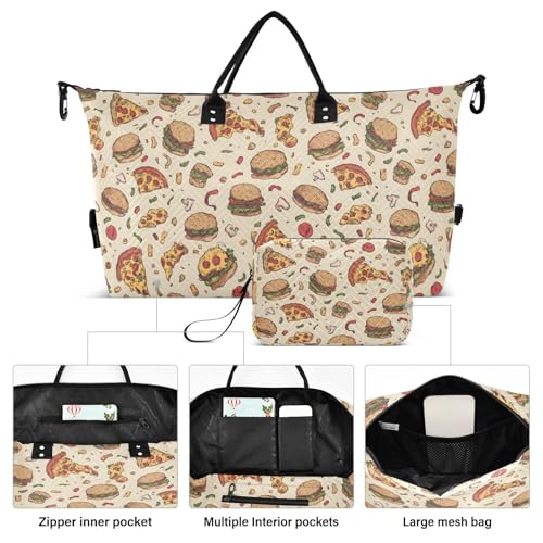 Pizza Hamburger Cute Stylish Large Travel Duffle Bag Weekender Overnight Bags Gym Yoga Bag for Women Men with Toiletry Bag2