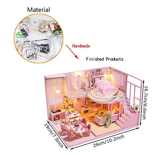 DIY Musik Puppenhaus Kit Mit Staubdicht Und Led Lichter Miniatur Rosa Loft Puppen Haus Möbel Puzzle Modell Hand Handwerk… – Bild 8