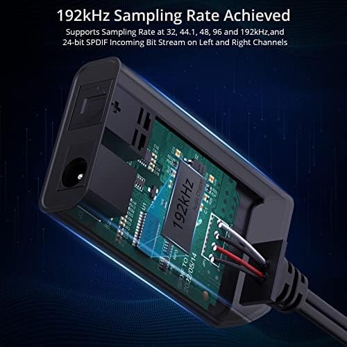 AUTOUTLET Konwerter DA 192 kHz DAC konwerter cyfrowy na analogowy konwerter audio SPDIF Toslink na analogowy audio RCA z kablem optycznym 1 m konwerter cyfrowy na analogowy do HDTV DVD Blu-ray Sky konsoli do gier