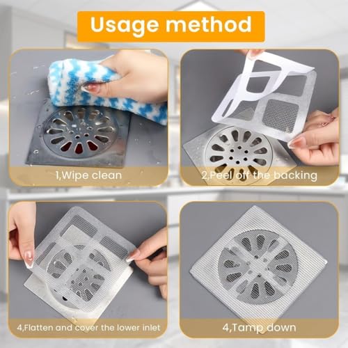 Image of Pack of 20 Disposable Shower Drain Cover Hair Catcher Shower Drain Mesh Stickers, Bathroom, Bathtub Drain Kitchen Floor Sink Strainer Filter