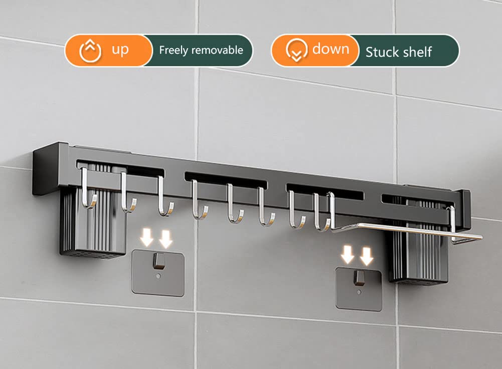 CYlovinho Wall Mounted Knife Holder, Stainless Steel Wall Mounted Multifunctional Kitchen Utensils for Hanging Knives, Spoons, Chopsticks, Towels (Black, 11.8''*2.16'')