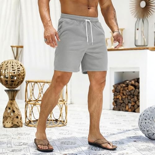 Image of Diverse Men's Corduroy Casual Shorts - Soft Breathable Relaxed Fit Summer Shorts with Drawstring Waist & 2 Pockets, Ideal for Beach, Workout & Everyday Wear