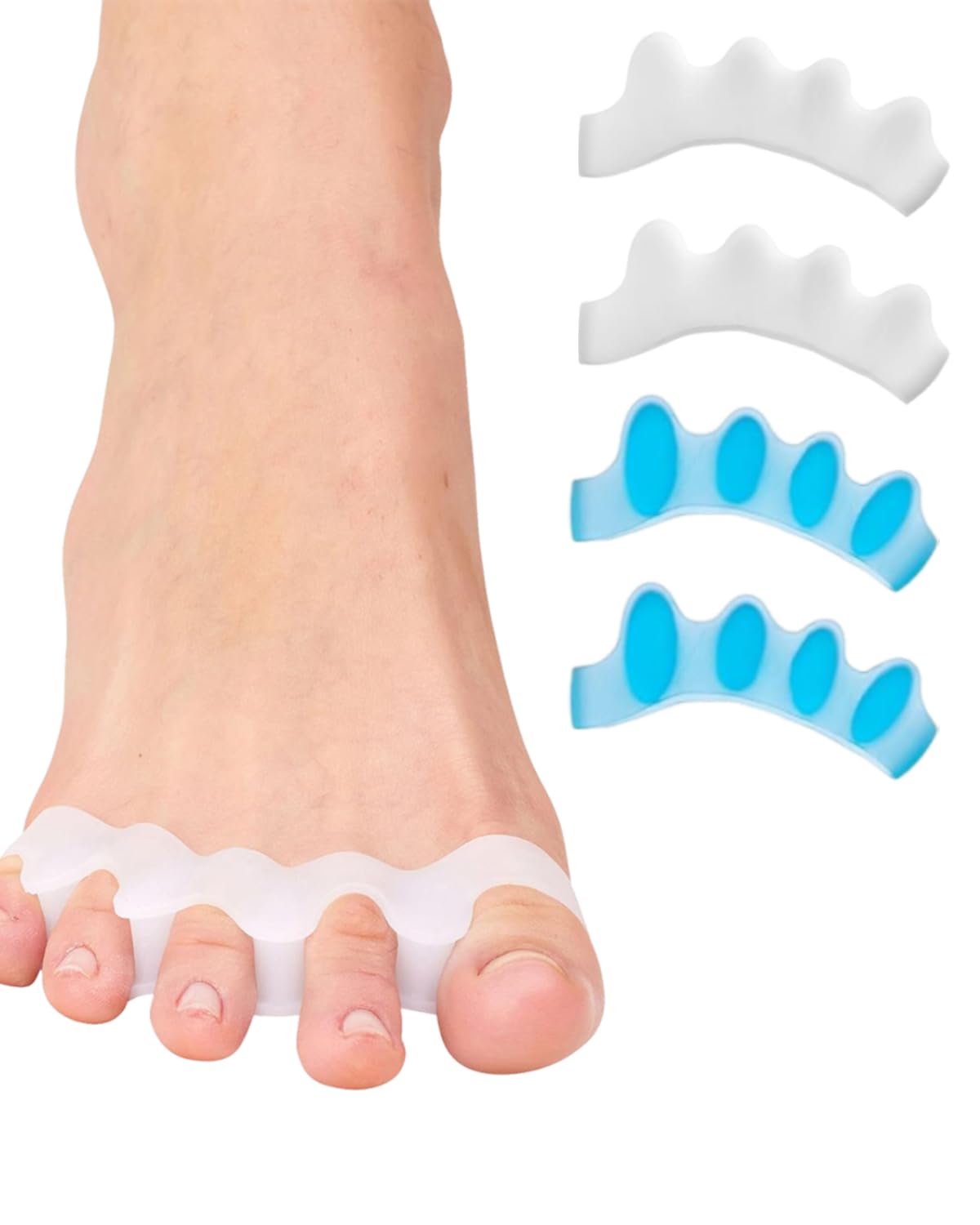 Separatore Dita Piede, 4 Pezzi Distanziatori in Silicone Premium per Alluce Valgo, Dita a Martello e Borsiti