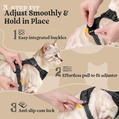 rabbitgoo Cat Harness and Leash, Easy-on with Neck Buckle, Black - 4