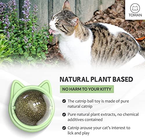 TOMAN 3 Pack Catnip Lick Balls Toys for Cat, Cat Toys For Indoor Cats Adult, Kitten , Cat Teeth Cleaning, Natural Cat Toy,Rotatable Catnip Ball (Pink + Blue +Green)