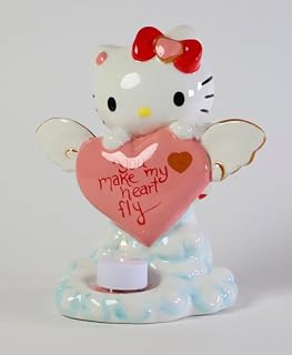 Blue Sky Clayworks Hello Kitty “You Make My Heart Fly” Tealight Candle Holder, Ceramic, 6.75" L x 6" W x 7.5" H, Cloud Kiss Glow