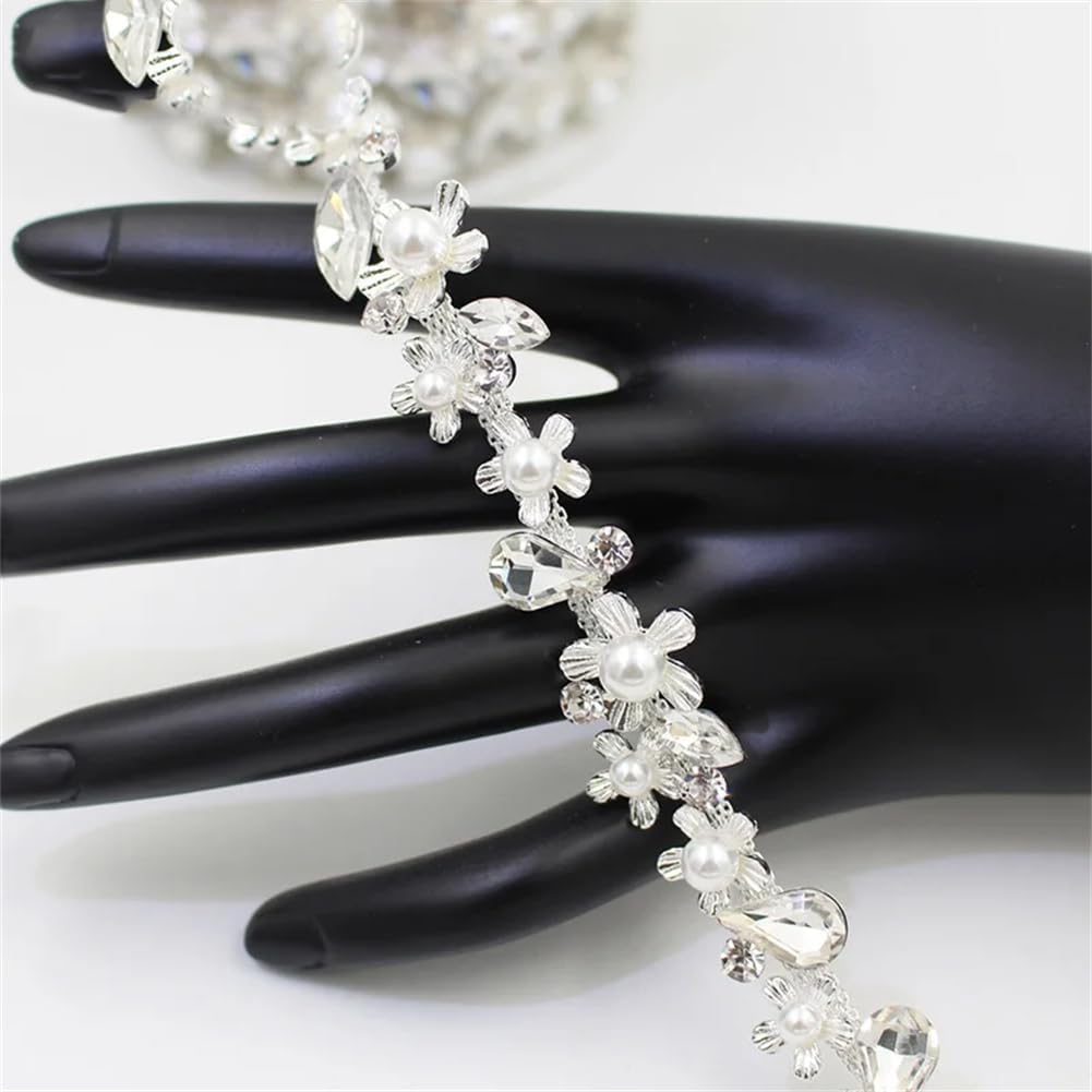 Generic 1/5Yards Pearl Flower Water Drop Crystal Metal Chain Sewing Rhinestone Trim for Clothing Silver 5 Yards