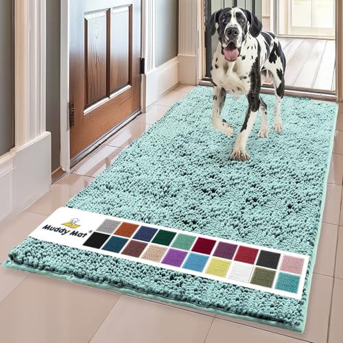Muddy Mat® Shown on TV – Super Absorbent Door Mat Indoor, Microfiber Quick Dry Chenille Entryway Rug, Non-Slip Front Door Mat, Indoor Mats for Entryway, Machine Washable Pet Rug, Sea Green 36"x60"