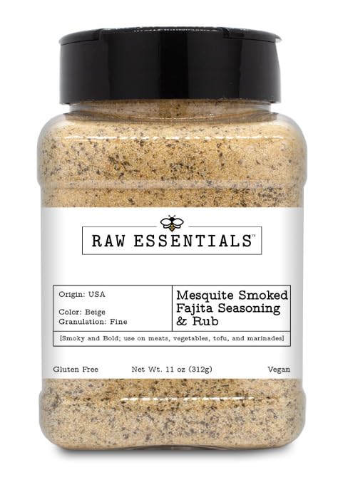 Mesquite Fajita Rub and Seasoning - Ahumado y audaz - Uso en carnes, verduras, tofu y adobos - Sin gluten - Botella de 11 onzas