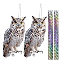 2 Stück Vogelschreck, Taubenabwehr, Taubenschreck für Balkon, Vögel Vertreiben, Specht Abwehr, Eule mit Vogelabwehr Band,Spatzen Vertreibe, Abwehr Gegen Tauben, Vogelabwehr Schwalben