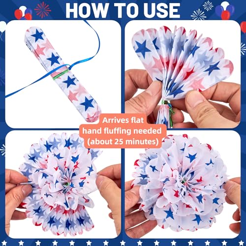 Image of Homarkable Red White and Blue Tissue Paper Pom Pom Garlands, Patriotic Decorations, Paper Pompom Decors for Memorial Day, Fourth of July Independence Day Supplies Party Decor