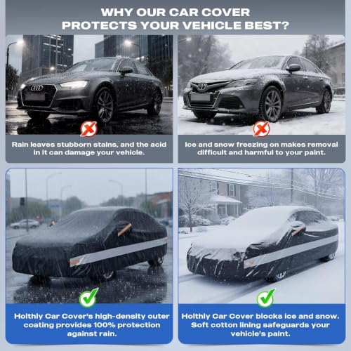 Image of 10 Layers Sedan Car Cover Custom Fit for Cadillac DTS /XTS (2006-2011), Waterproof All Weather for Automobiles, Outdoor Full Cover Sun Rain Dust UV Protection with Cotton. Black
