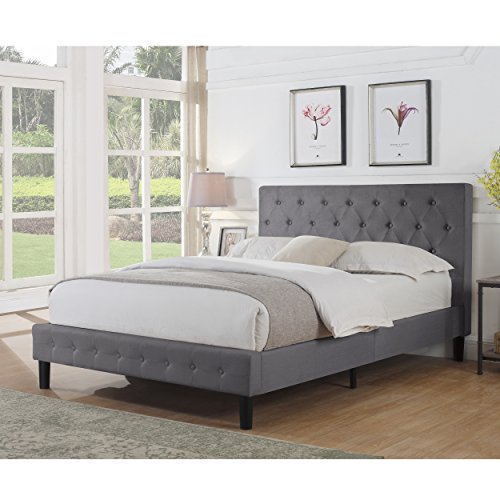 Rosevera Diamond Upholstered Platform Bed, Queen, Grey