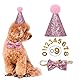 Geburtstagshut für Hunde - Haustier-Geburtstagshut und Fliege Halsband Set mit Nummer, wiederverwendbare Kopfbedeckung für Welpen, Katzen, Kostüme, Party-Dekorationen, Zubehör (Rosa)