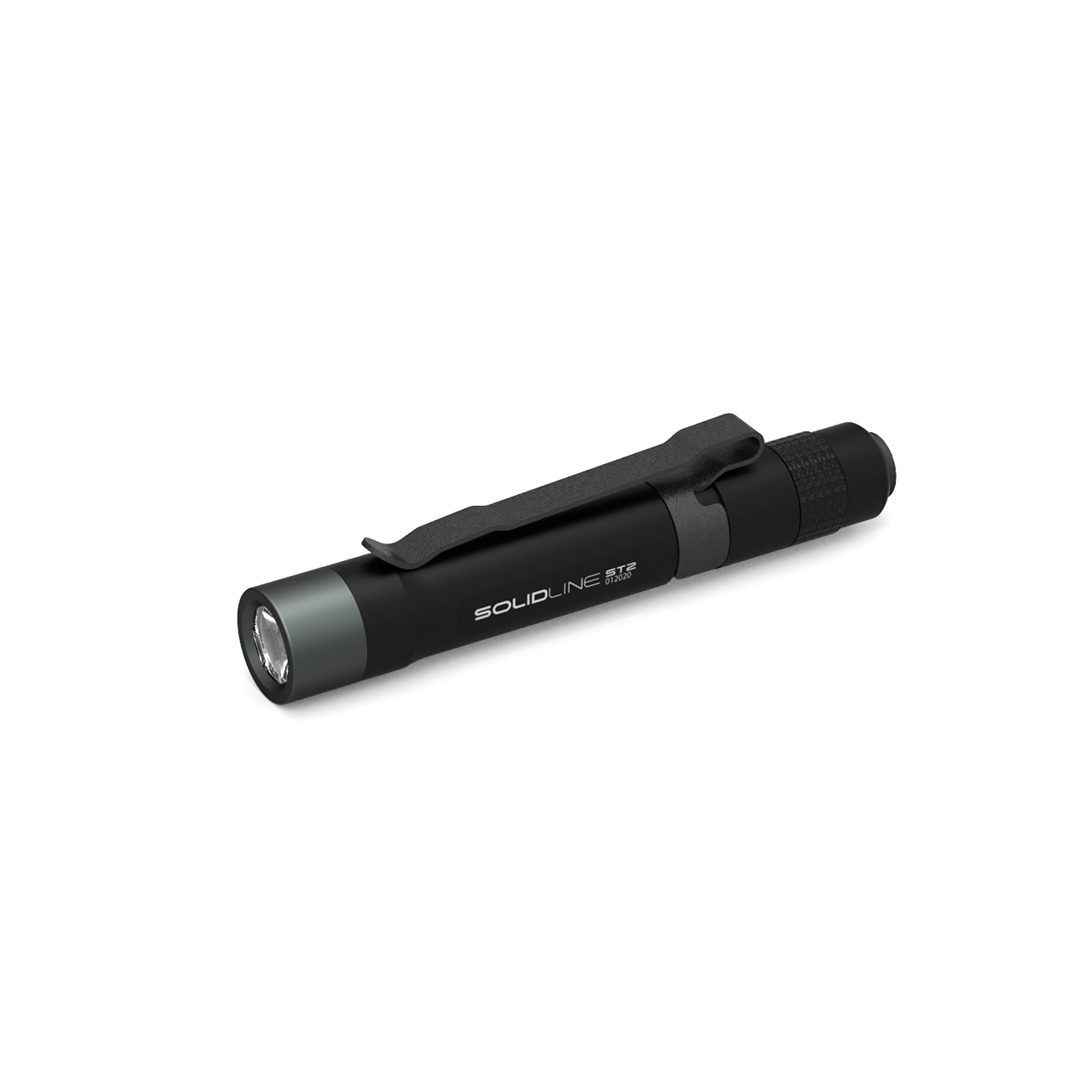 Solidline ST2 LED Torch, Power LED, 120 Lumens, 55 Metre Light Distance, 20 Hours Lighting Time, with Battery Pack and Pocket Clip, Pack of 1