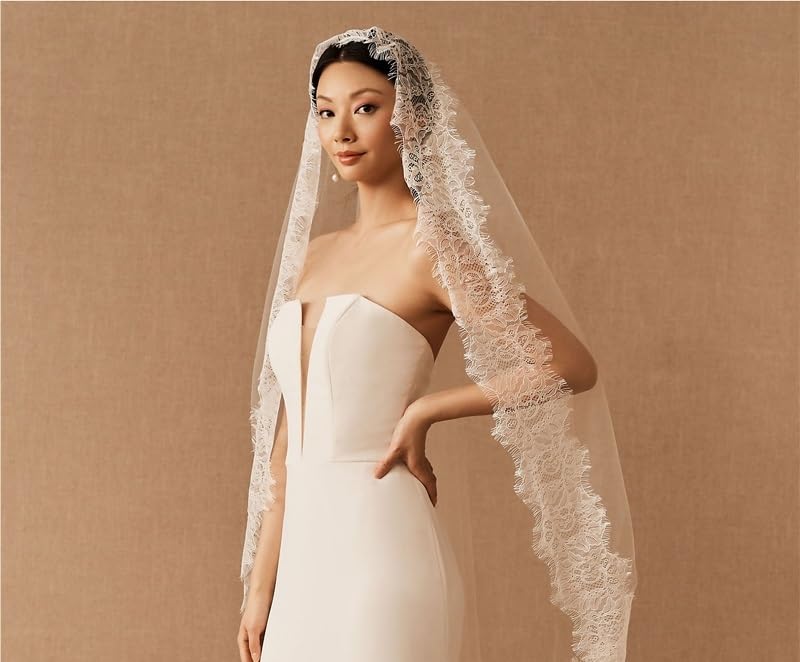 Velos de novia de encaje blanco nupcial con caída catedral de 400cm 4