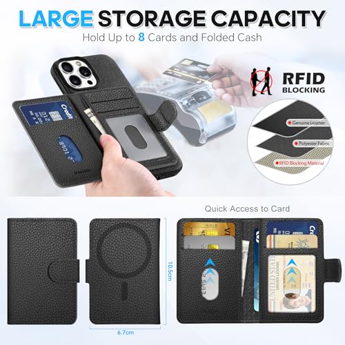 Coque Portefeuille iPhone 16 Pro Max Cuir Véritable pour Éviter le Piratage RFID - 6