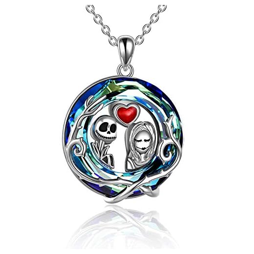 AOBOCO Collar de plata de ley Jack Skellington con cristal Pesadilla antes de Navidad Regalos Joyas de calavera de Jack y Sally para mujer, esposa, hija