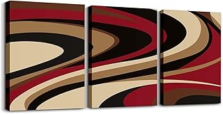 Castle Fairy Red Black Brown 3 Pieces Wall Art for Living Room Decor,Abstract Picture Bedroom Wall Decor Geometric Lines Wall Decorations Artwork Posters Retro Luxurious Wall Painting,16"x12"