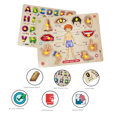 Image of Wooden Puzzles for Kids - Educational Activity for Kids Age 2+ | Girls 2+ | ABCD Alphabet, Body Part Puzzle Game for Learning Toddlers 1-3 | Birthday Gift