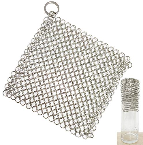 6 Inch Stainless Steel Scrubber Cast Iron Cleaner Kitchen Household Chain Scrubber for Cast Iron Pans NO Residue Chainmail Scrubber