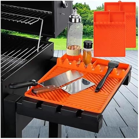 2 pieces Griddle Mat Barbeque Grill Accessories Tools for Blackstone, Silicone Grill Mat Compatible with Blackstone, Silicone Griddle Tools Mat with Drip Pad, Spatula Mat for Outdoor Grill Kitchen Cover