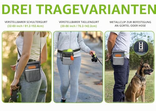 TRIPOLACO Leckerlitasche für Hunde - Großer Leckerlibeutel für Hunde mit Mehreren Taschen, Kotbeutelspender & Handyfach, 3 Tragevarianten - Idealer Futterbeutel Hundetraining & Spaziergänge