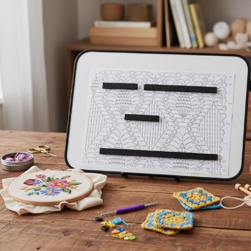 Image of Flutesan 11 x 14 Inches Knitting Pattern Holder with 4 Replacement Magnets Knitting Chart Keeper Magnetic Board Cross Stitch Supplies for Crochet(Black Border)