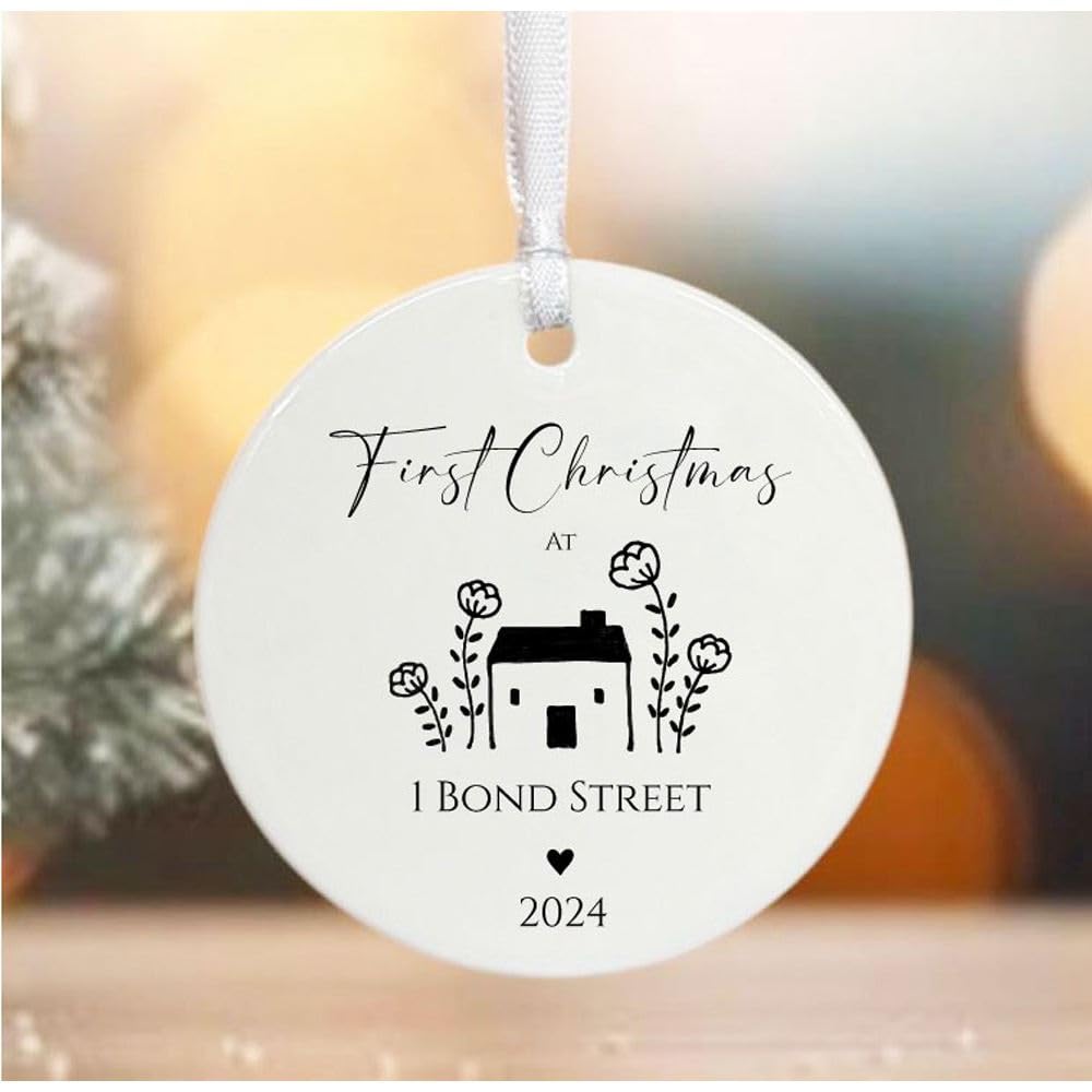 Luck And Luck White New Home 1St Christmas Bauble Gift, Personalised New House Hanging Tree Decoration, New House Bauble, Porcelain Keepsake Bauble Gift
