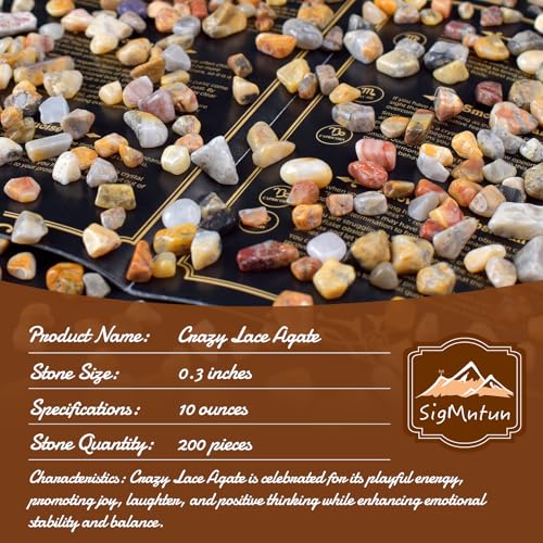 Image of Polished Crazy Lace Agate Crystal Chips 200 Pcs - 0.3 inch 10 oz Tumbled Stone Chips Crushed Sea Glass Stones Healing Reiki Crystal Making Home Decoration