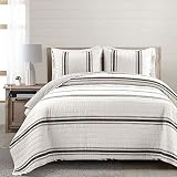 Lush Decor Farmhouse Stripe Reversible Quilt Cotton Queen Size 3 Piece Set Full/Queen Black - Farmhouse Bedding Set Queen Quilt - Striped Bedding