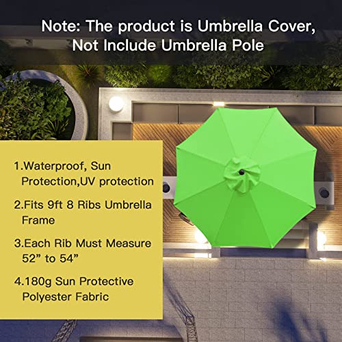 Sunnyglade 9ft Patio Umbrella Replacement Canopy Market Umbrella Top Outdoor Umbrella Canopy with 8 Ribs (Grass green) - Image 5