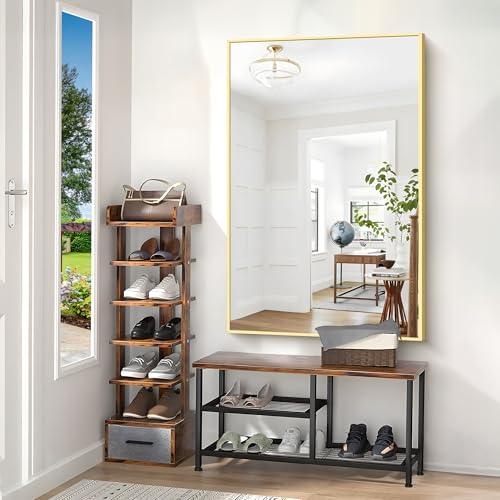 Image of COFENY 40x60inch Gold Bathroom Mirror, Gold Rectangle Mirror with Frame, Large Rectangular Wall Mirrors for Bathroom, Living Room, Hair Salon, Big Farmhouse Mirror Hang Horizontal /Vertical