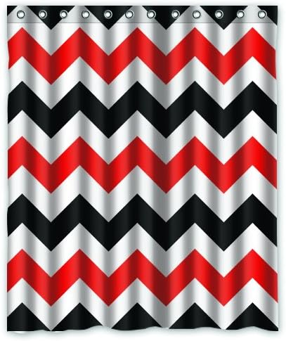 Shower Curtain Black and White and Red Waves Waterproof for Home Bathroom Use