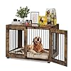 23.6″ Dog Crate Furniture, Wooden Kennel with Locking Double Doors, Chew-Resistant Indoor Pet Cage End Table for Small Breeds, Brown