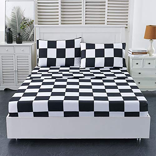 Bed Sheet Set 3 Piece -Twin Size-Soft Durable Microfiber Bedding Sheet Set,Deep Pocket,Stain,Fade & Wrinkle Resistant (Plaid Black&White) #TOP2