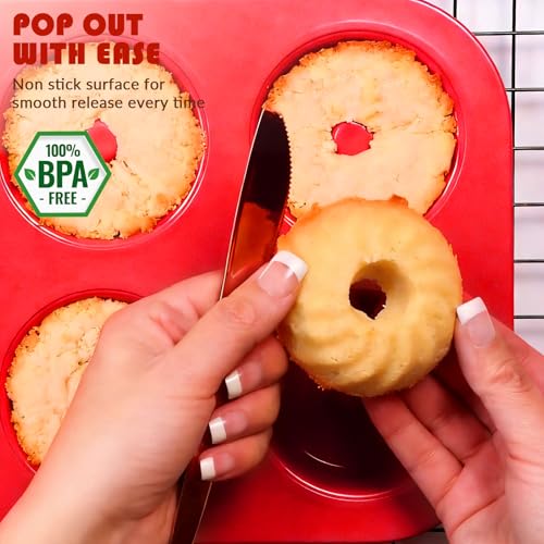 Image of HKNMTT 2Pcs Mini Buntz Cake Pan 6-Cavity Non Stick Baking Molds 3 Shaped