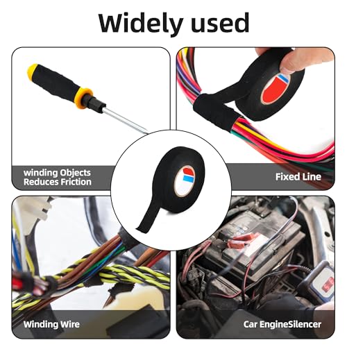 RMIVEGLIA 4 Stückgewebeband schwarz, 19mm x 15m, textilklebeband für stoff, textilband selbstklebend, stoff klebeband, Ideal zum sicheren Isolieren und Bündeln von Drähten..