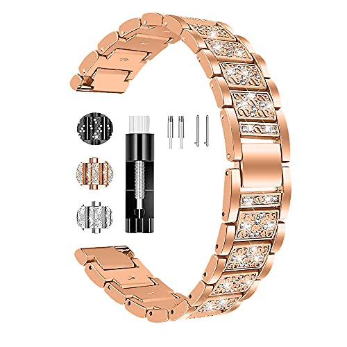 Jewelry Bling Bands Compatible with COROS APEX 42mm/COROS PACE 2 Band for Women, Diamond Rhinestone Bracelet Metal Strap Replacement for APEX 42mm/PACE 2 smartwatch (RoseGold)