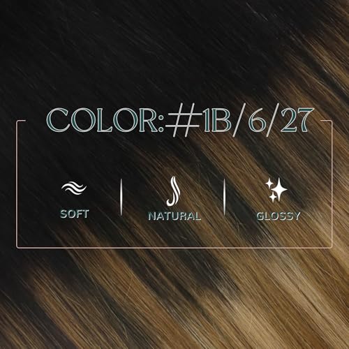 Image of Easyouth Weft Hair Extensions, Sew in Hair Extensions, 16 Inch 100G, Ombre Balayage, Black To Light Brown Mix Blonde, Soft Weft Human Hair Extension