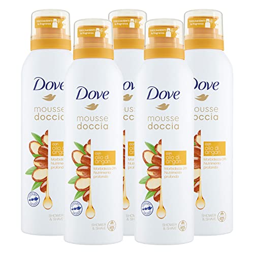 5 x Dove Duschmousse mit Arganöl Weichheit und Nährung 24h - 5 Flaschen à 200 ml